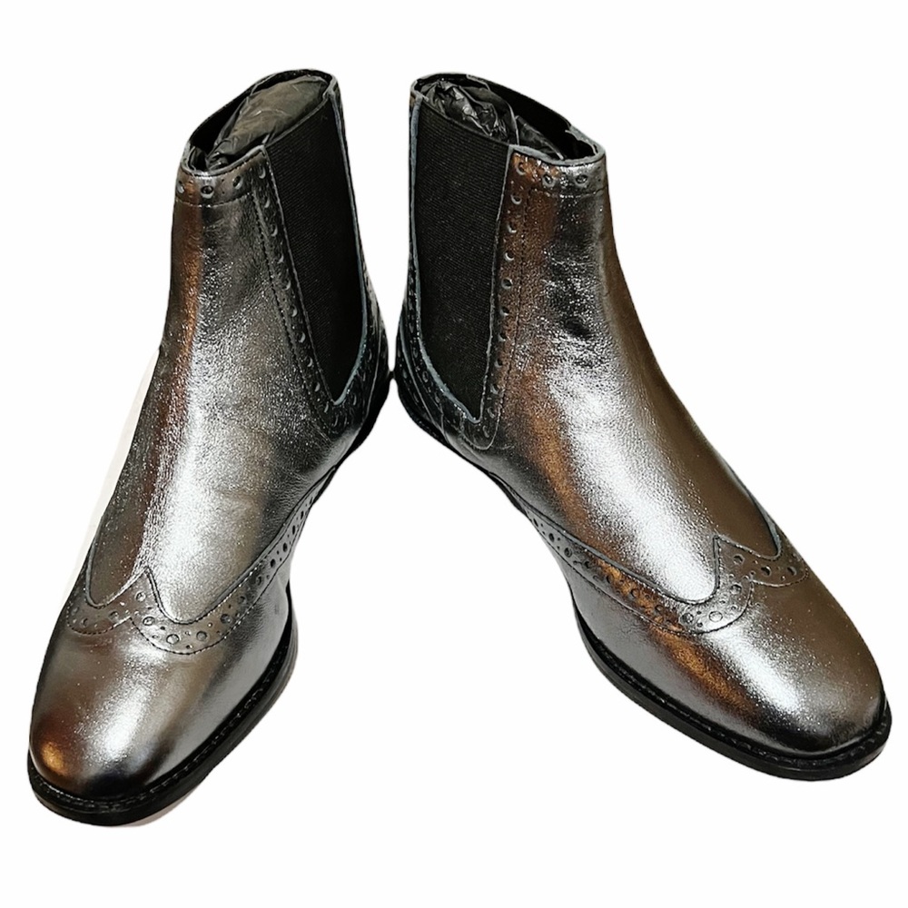 FIND. Leather Chelsea Brogue Silver Pewter Metallic Short Boots Size 5 or 36